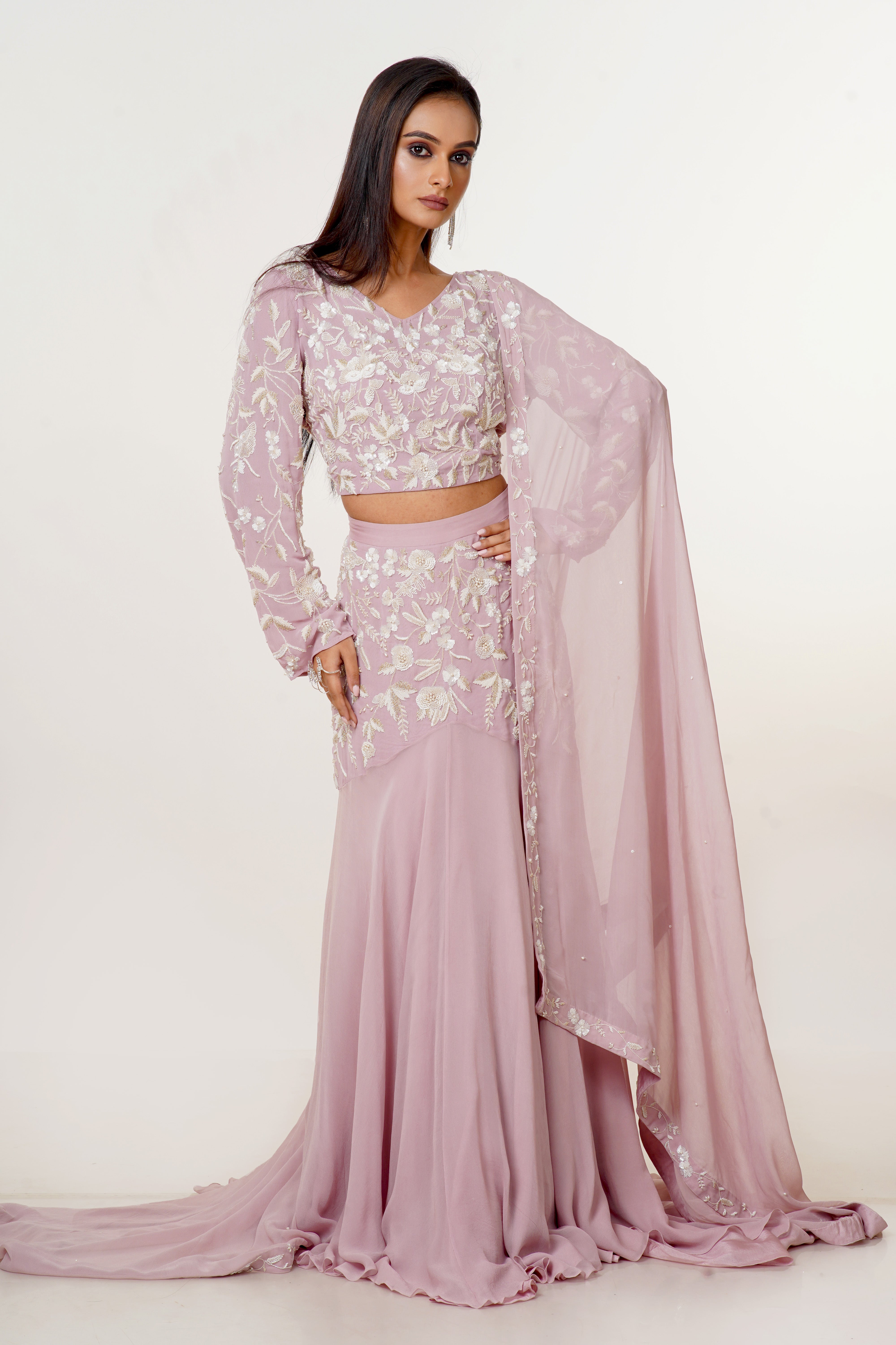 Stunning Lilac Lehenga, Adorned With Exquisite Hand Embroidery For A Luxurious Finish